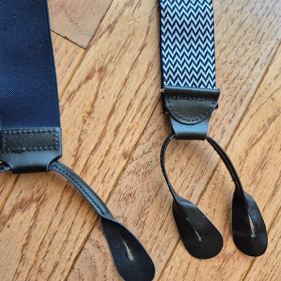 Classic Chevron Suspenders Men's Braces Y back Blue White - Picture 6 of 14